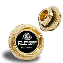 RS Type hliníkové víčko HKS gold - Mazda MX5, RX7, RX8, 3, 6 atd., logo Re Amemiya