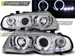 Tuning-Tec přední čirá světla Angel Eyes Chrome - BMW 3 E46 Coupe / Cabrio (99 - 03)
