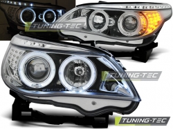 Tuning-Tec přední čirá světla Angel Eyes Chrome LED Indic. - BMW 5 E60 / E61 (03 - 07)