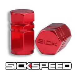 Sickspeed hliníkové krytky HEX na ventilky na kola - sada 4ks, červené