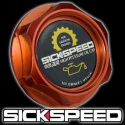 Sickspeed hliníkové víčko Type A - Mazda MX5, RX7, RX8, 3, 6 atd. - kopie, barva oranžová
