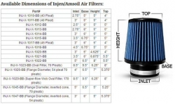 Injen vzduchový filtr - rozměry