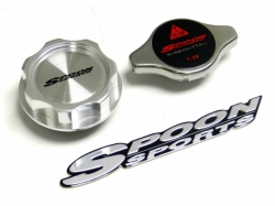 VMS Racing hliníkové víčko na olej Silver a víčko chladiče Spoon - Honda Civic / Del Sol / Integra / Prelude / S2000 / Accord