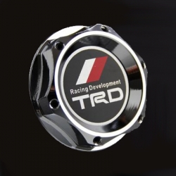 TRD chromované olejové hliníkové víčko Toyota - Celica, MR2, Supra, Yaris, Avensis, Auris, GT86 atd.