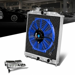 DNA hliníkový závodní chladič 42mm s větrákem - Honda Civic / Del Sol / Integra (92 - 01), větrák modrý, 255mm