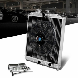 DNA hliníkový závodní chladič 42mm s větrákem - Honda Civic / Del Sol / Integra (92 - 01), větrák černý, 255mm