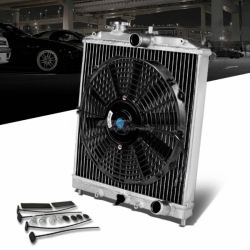 DNA hliníkový závodní chladič 42mm s větrákem - Honda Civic / Del Sol / Integra (92 - 01), větrák černý, 305mm